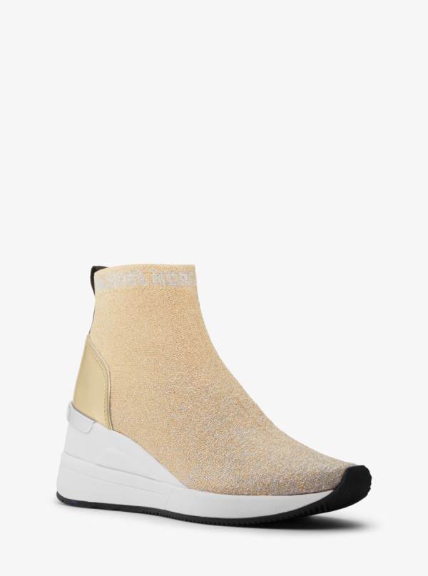 Damske Tenisky Michael Kors Skyler Metallic Stretch Knit Sock Boot Zlate - Topanky Michael Kors Levně | XOBZN-9651